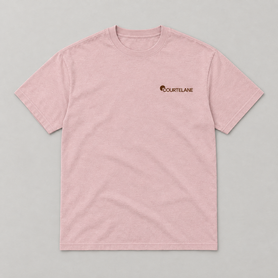 Together We Rally pickleball tee by Courtelane in pink, front with small Courtelane logo