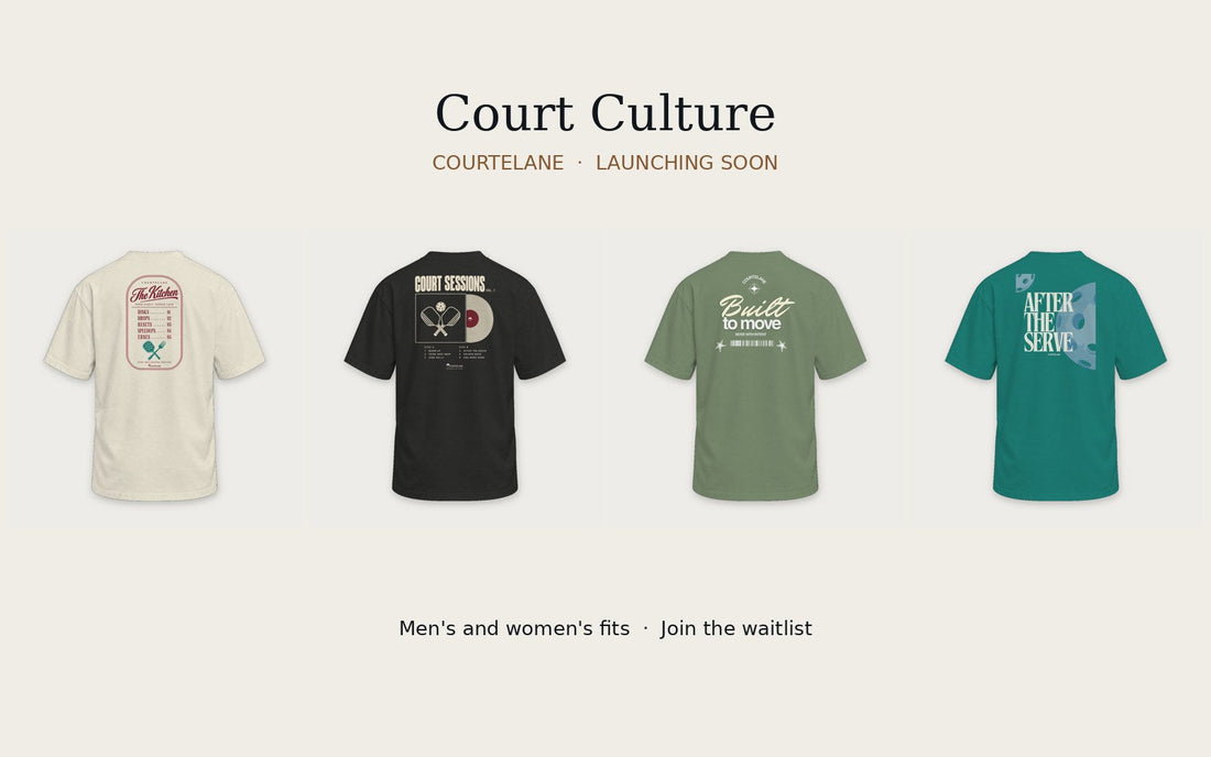 Courtelane Court Culture collection tees: The Kitchen, Court Sessions, Built to Move and After the Serve