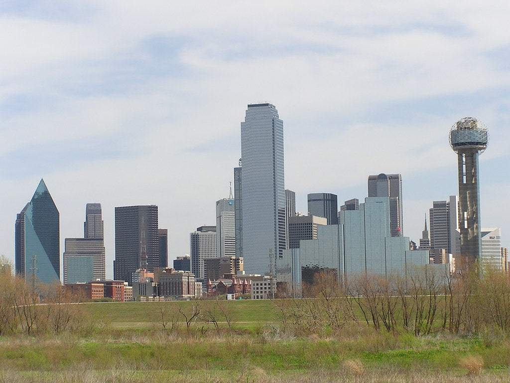 Dallas skyline seen from Trinity Overlook Park