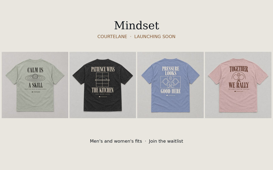 Courtelane Mindset collection tees: Calm Is a Skill, Patience Wins the Kitchen, Pressure Looks Good Here and Together We Rally