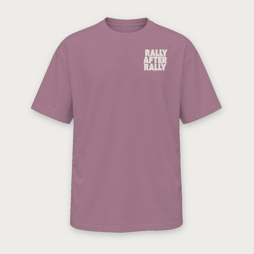 Rally Club pickleball tee by Courtelane in mauve, front with Rally After Rally chest print