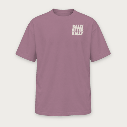 Rally Club pickleball tee by Courtelane in mauve, front with Rally After Rally chest print