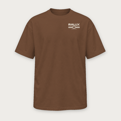 Play with Purpose pickleball tee by Courtelane in brown, front with Rally chest print