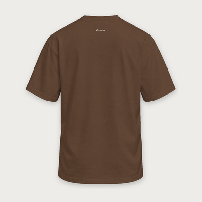 Embrace the Rally pickleball tee by Courtelane in brown, back view with small neck logo