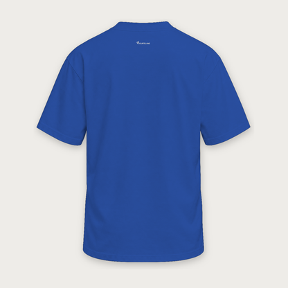 Court Dominance pickleball tee by Courtelane in royal blue, back view with small neck logo
