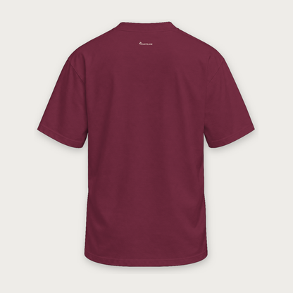 Architectural Courtelane pickleball tee in burgundy, back view with small neck logo
