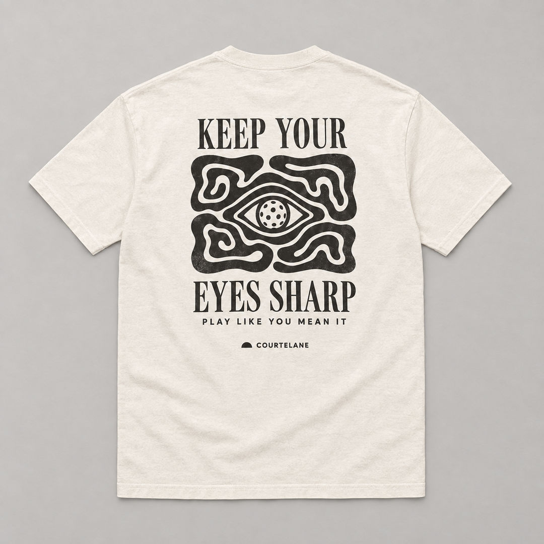 Keep your eyes sharp • The patient player pickleball tee by Courtelane