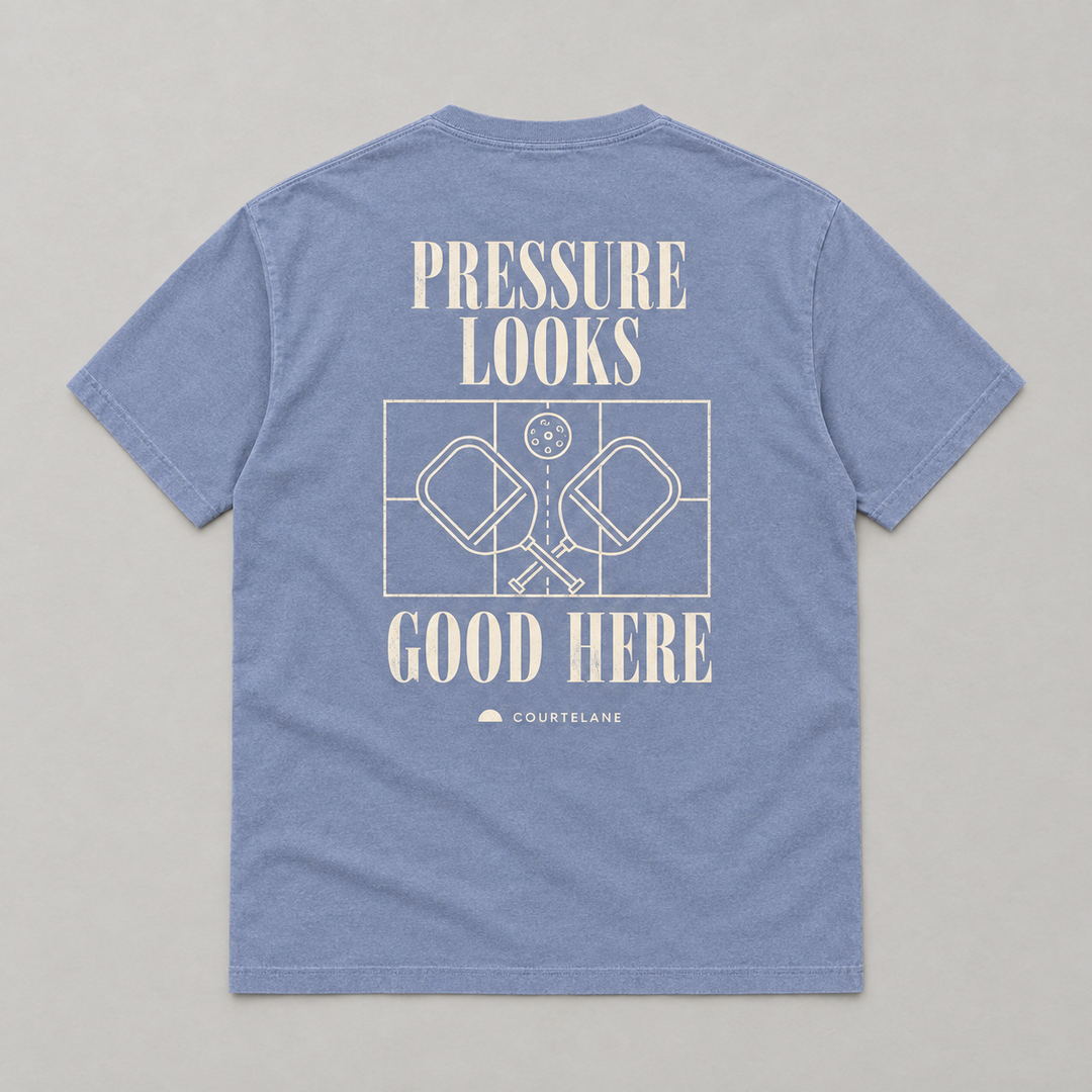 Pressure looks good here • Under pressure pickleball tee by Courtelane