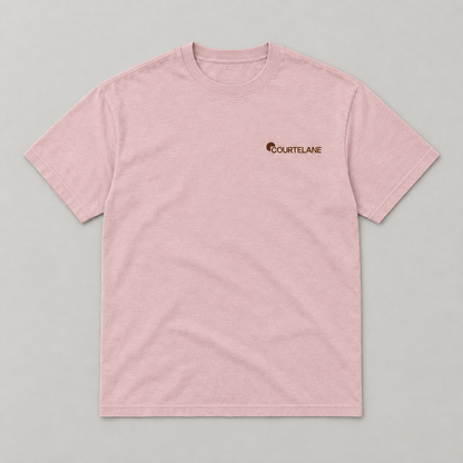 Together We Rally pickleball tee by Courtelane in pink, front with small Courtelane logo